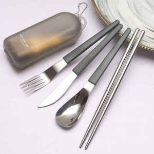 Portable Foldable Stainless Steel Knife Fork and Spoon Chopsticks Sets Travel Picnic Camping Dining Tableware European Style Tableware