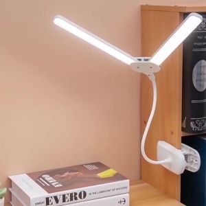 Flexible Dual Head LED Desk Lamp Eye Protection 3 Color Modes Brightness USB Rechargeable 360° Rotate Touch Control Office Study