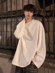 American Style Long Sleeve round Neck T-Shirt Men Early Spring Street Fashion Pure Color Clean Version Base Shirt Inner Wear