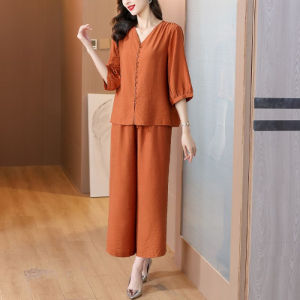 HUAXUNRAN | Bộ Quần Áo Slimming Chinoiserie Cỡ Trung đến Lớn từ Vải Cotton Linen