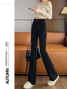 Black Womens High Waist Bell Bottom Pants Spring Summer New Style Drapey Versatile Casual Small Size Micro Flared Horse Hoof Pants