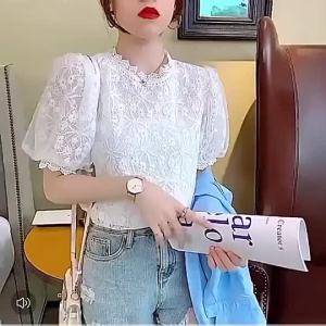 modern filipiniana blouse for woman top Plus Size Blouse Women Summer Korean Fashion Short-sleeved Loose Lace Blouse Tops new arrival formal blouses for women plussize