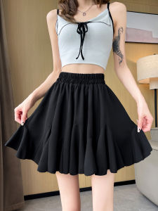 Váy Ngắn Chữ a Cạp Cao Màu Đen Ngọt Ngào Cay Nồng Bằng Vải Chiffon Cho Nữ Mùa Hè 2024 Váy Ngắn Chống Ánh Sáng Cho Người Nhỏ Nhắn