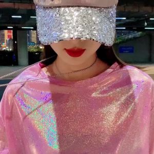 Glitter Top Outfits for Women: Sequin T-Shirts & Loose Harajuku Styles