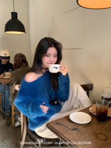 Korean Style Loose Lazy round Neck Warmth Sweater Comfortable Pull over Winter Long Sleeve Solid Color Commute Fashion Womens Top