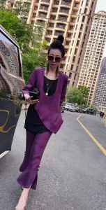 Summer Casual Womens Outfit Long Sleeve High Waist Loose Straight Leg Pants Two Piece Set Fashionable And Concealing