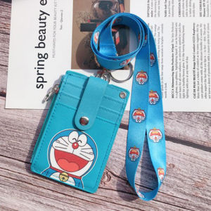 Cartoon Design Integrated Student Coin Purse with Lanyard Public Transit Card Holder Soft Synthetic Leather Protection Sleeve for Kids