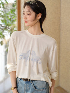 Pastel Horse Print Round Neck Loose Fit T-Shirt