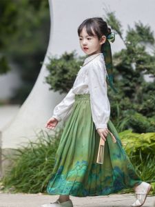 New Chinese Style Hanfu Childrens Performance Set Mother Daughter Matching Qilin Mountain River Horse Tailed Skirt Outfit