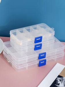 กล่องเก็บของใสแบบพกพาหลายช่อง กล่องเก็บเครื่องประดับ กล่องเก็บต่างหู กล่องเก็บยา ชิ้นส่วนเสริมอิสระ 10 ช่อง 15 ช่อง