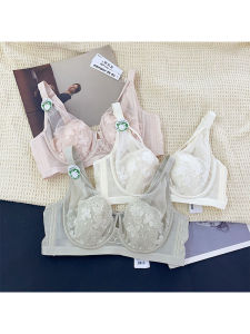 Antibacterial Ultra-Thin Lace Embroidery Rabbit Ear Cup Bra Breathable Gathered Luxury Style Soft Steel Ring Underwear for Young Women