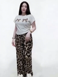 2026 summer fashion new leopard print short sleeve wide leg pants sports casual two-piece set