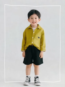 [🚚จัดส่งจากกรุงเทพฯ] เสื้อเชิ้ตผ้าฝ้ายแท้สำหรับเด็กอายุ 3-8 ปีเสื้อลำลองสีทึบหลวมสะดวกสบายสำหรับเด็กชายและเด็กหญิง