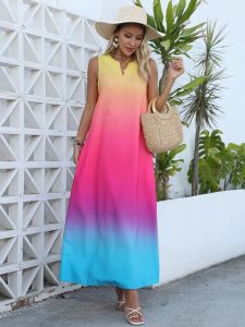 Váy Dài Không Tay Cổ Chữ V in Họa Tiết 3D Thời Trang Mùa Hè 2024 Váy Midi Thường Ngày Cho Nữ