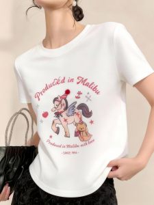 QINGNAER | Youthful Casual Slimming Short Sleeve T-shirt with Pony Print