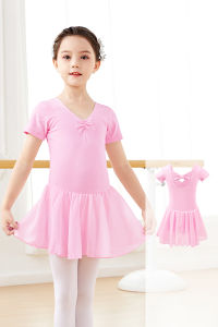 Girl Ballet Leotard with Chiffon Tulle Skirt Kids Bowknot Lyrical Dance Dress Short/Long Sleeve Bodysuit Back Bow Tie Dance Wear