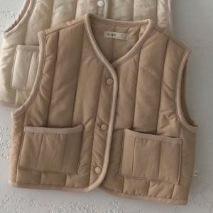 Korean Style Autumn Winter Childrens Clothes Retro Fashion Baby Trendy Boys And Girls Vest Windproof Versatile round Neck Solid Color