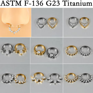 1PC Titanium Alloy Many CZ Paved Nose Septum 16g Round Waterdrop Horse Eye Zirconia Ear Helix Daith Hoop Earring Piercing Stud