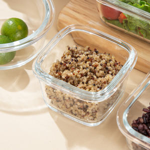 Food Grade Glass Rice Bowl Partitioned Box Microwave Safe Whole Grain Weight Loss Quantitative Small Meal Box Frozen Preservation Box