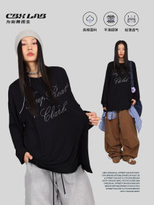 เสื้อยืดแขนยาวสไตล์ฮิปฮอปสำหรับเต้นรำสตรีท CBXLAB Diamond Lazy Trendy Brand ผ้าไหมน้ำหนักเบา ทรงหลวม สีพื้น
