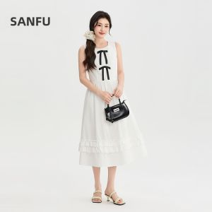 SANFU | Summer New Style Elegant Bow Double Ruffle Hem Womens Dress