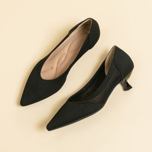 Beijing Work Shoes Breathable Mesh Fishnet mid Heel Trendy Single Shoes Womens Hollow out Summer New Cat Footwear Casual Style