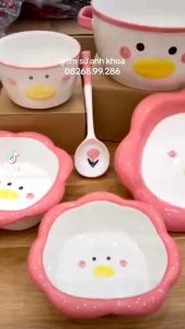 Siêu Sale - Tổng Hợp Bộ Bát Đĩa Gốm Sứ Decor Bát Ăn Cơm Bát Ăn Chè Chén Dĩa Dễ Thương Bộ Vịt Hồng Xinh Yêu (lẻ 1 cái)