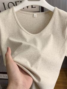 Đa Năng Cổ Chữ V Cộc Tay Không Tay Nguyên Chất Cotton Vải Bông Gen Y Áo Thun Đeo Vai Nữ Phong Cách Mùa Hè Mới Áo