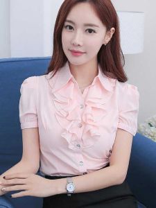 2024 Summer New Arrival Chiffon Blouse Short Sleeve Flounce Shirt Top OL Formal Top Overalls