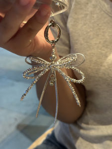 Original Sweet Ballet Style Silver Heart Double Layered Crystal Butterfly Knot Pearl Phone Chain Korean Ins Bag Pendant