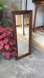 กระจกไม้สัก วินเทจ  แกะสลัก  กว้าง 40 cm Xสูง 96 cm หนา 2cm กระจกส่อง แกะสลัก กรอบไม้สัก แขวนติดผนัง