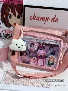 Khuôn Viên Phổ Thông Đơn Giản Túi Đeo Chéo Đeo Vai Đơn Màu Trơn Xuyên Thấu Nữ JK Anime Túi Búp Bê Túi Đau