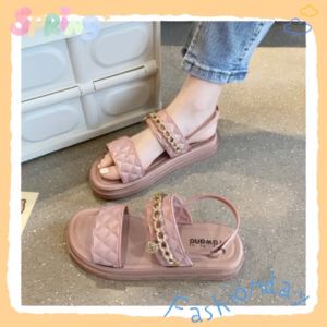 ส่งไวอยู่ไทย รองเท้าแตะรัดส้น รองเท้าแฟชั่นผู้หญิงประดับโซ่ทอง สวมสายรัดส้น พื้นนุ่ม ใส่สบาย จึ้งสูงดดดด สำหรับผู้หญิง