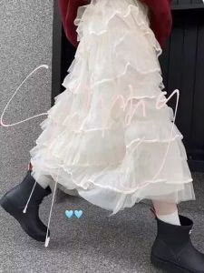 Váy Xếp Ly Ren Phong Cách Pháp Cho Nữ Mùa Xuân Hè Mới Đa Năng Dài Vừa Phải Màu Be A-line Váy Dài