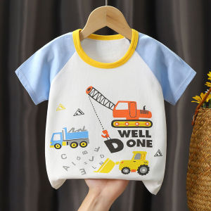 Summer Childrens Short Sleeve Pure Cotton T-Shirt Boys Girls Half Sleeve Base Shirt Kids Clothing Soft Treatment round Neck Cartoon Pattern