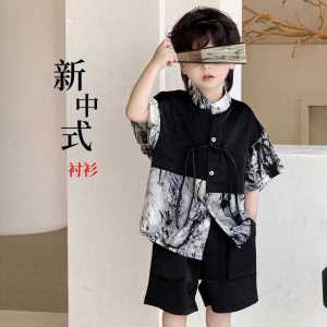 Áo Sơ Mi Tay Ngắn Phong Cách Trung Hoa Mới Cho Bé Trai Quần Short Mùa Hè Mỏng Thời Trang Bộ Đồ Hai Mảnh Vải Voan Trẻ Em