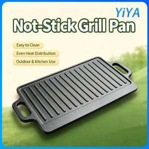 Cast Iron Double Sided Grill Plate Induction Safe Barbecue Griddle Pan for Outdoor Camping Steak BBQ