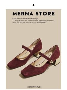 Merna Velvet Mary Janes Womens Shoes Medium High Heel Leather Version Square Head Thick Heel Fashion Single Shoes for Youth