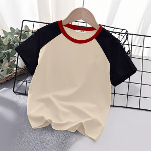 2025 New Kids Cotton T-Shirt Short Sleeve Patchwork Color Block Cartoon Print Casual Loose Fit Summer Top for Girls