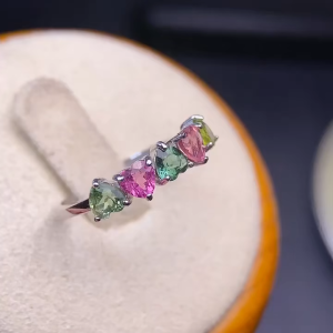 Montagne Jewelry Natural 4x4mm Tourmaline Ring for women Heart Shape Design Fine Jewellery 925 Silver Ring