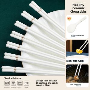 Antibacterial Anti-Mold Non-Slip Ceramic Chopsticks High-End Enamel Color Home Use Heat Resistant Non Deformable Healthy