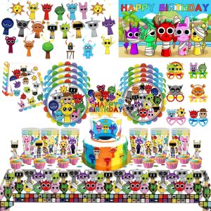 Hasbro | 61pcs Sprunki Birthday Party Decorations Set Game Tableware Tablecloth Plate Cup Balloon Cake Topper for Boys Girl Supplies