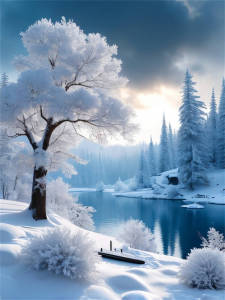 Huacan Full Square Round Diamond Painting Snow Scenery Diamond Mosaic River Picture Rhinestones Painting Home Decor