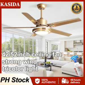 KASIDA stainless steel ceiling fan with light modern 3 colors dimming ceiling lights with fan 52inch ceiling fan 5 blades big ceiling fan heavy duty slient ceiling fan with led light with remote ceilings fan for living room dinning bedroom