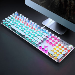 EWEADN Retro Punk Typewriter Mechanical Gaming Keyboard All-Metal Panel 104 Key USB Wired Gaming/Office Windows Laptop/PC