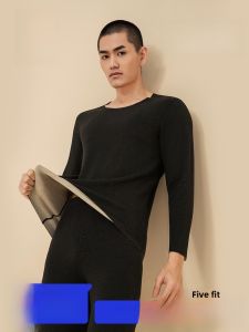 HLA | Mens Thermal Fleece Lined Thickened Winter Underwear Set Warm Comfortable Breathable Skin-Friendly Round Neck Long Sleeve