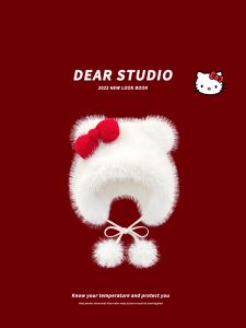 Dễ Thương Kitty Cat Nơ Nút Thắt Sang Trọng Lei Feng Cap Nữ Mùa Thu Mùa Đông Đi Xe Đạp Ấm Áp Mũ Bảo Vệ Tai Nhật Bản Dễ Thương Phong Cách Thời Trang Đường Phố