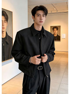 ZHUOCAN | Black Short Padded Shoulder American Fit Clean Jacket