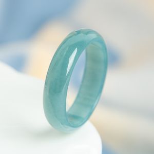 TIMESWIND Blue Natural A-grade Jade Wide Ring Simple for Men and Women with Certificate