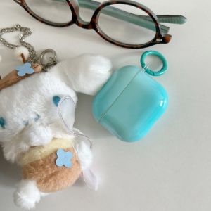 Unique Lake Blue Solid Color Glossy Protective Earphone Case with Ring Suitable for AirPods 1 2 3 4 Pro Pro2